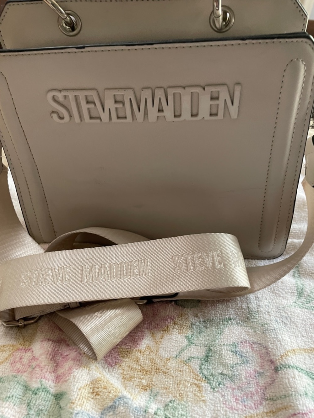 Steve Madden Cream Logo Crossbody Bag with Branded Strap